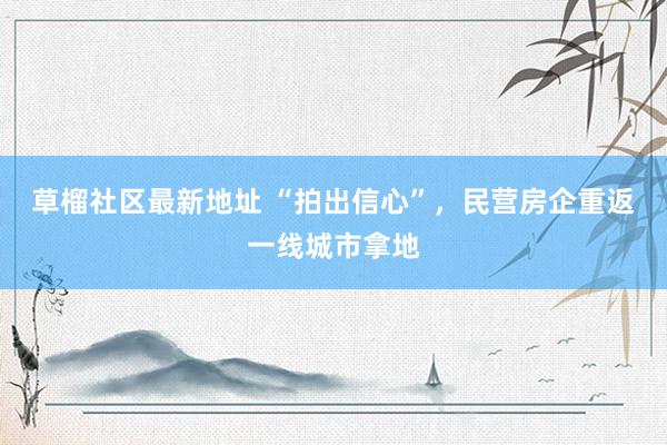 草榴社区最新地址 “拍出信心”，民营房企重返一线城市拿地