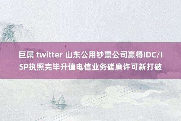 巨屌 twitter 山东公用钞票公司赢得IDC/ISP执照完毕升值电信业务磋磨许可新打破