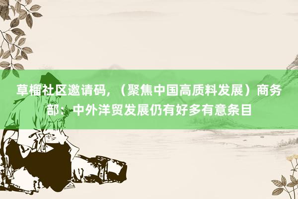 草榴社区邀请码, （聚焦中国高质料发展）商务部：中外洋贸发展仍有好多有意条目