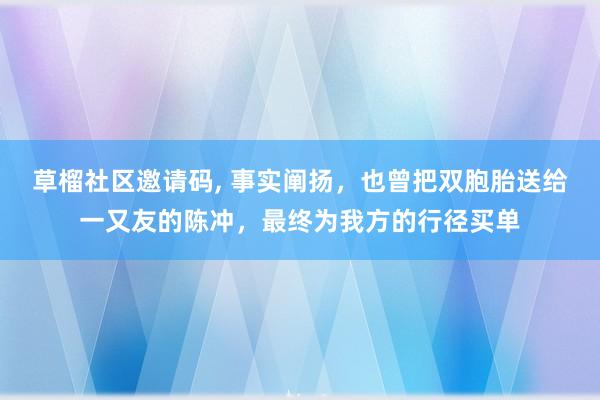 草榴社区邀请码, 事实阐扬，也曾把双胞胎送给一又友的陈冲，最终为我方的行径买单