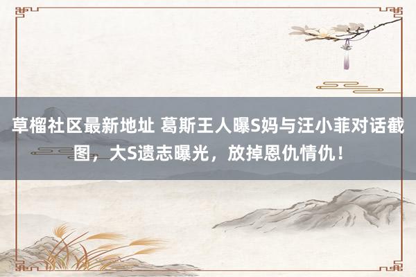 草榴社区最新地址 葛斯王人曝S妈与汪小菲对话截图，大S遗志曝光，放掉恩仇情仇！
