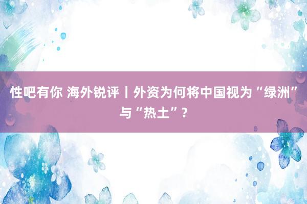 性吧有你 海外锐评丨外资为何将中国视为“绿洲”与“热土”？