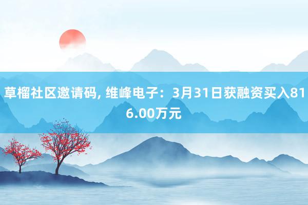 草榴社区邀请码, 维峰电子：3月31日获融资买入816.00万元