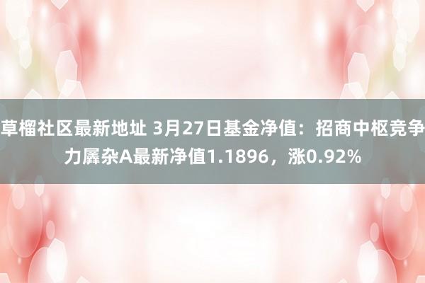 草榴社区最新地址 3月27日基金净值：招商中枢竞争力羼杂A最新净值1.1896，涨0.92%