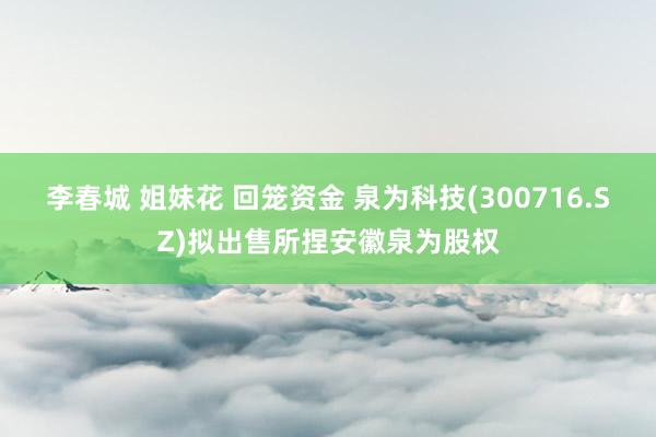 李春城 姐妹花 回笼资金 泉为科技(300716.SZ)拟出售所捏安徽泉为股权