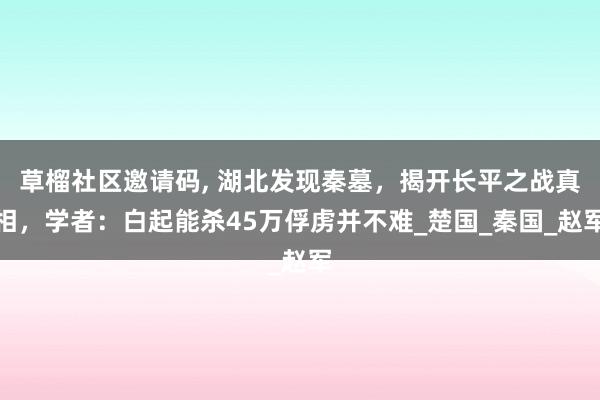 草榴社区邀请码, 湖北发现秦墓，揭开长平之战真相，学者：白起能杀45万俘虏并不难_楚国_秦国_赵军